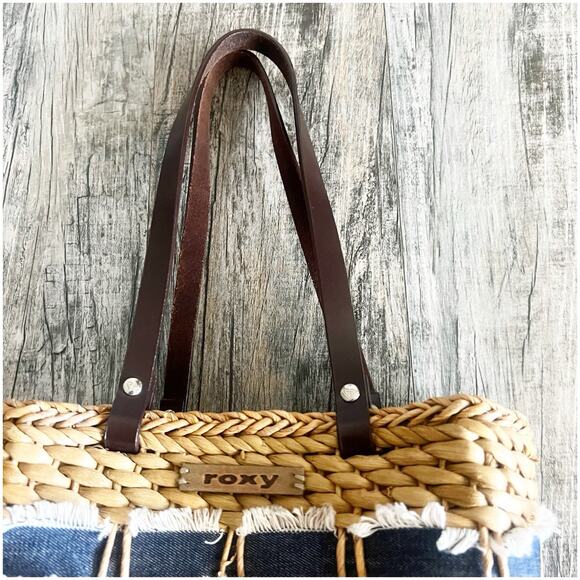 Roxy straw purse Woven 8x8x4 basket Bag Boho Hippie Cali Vibes Beach Vintage 90s - Picture 7 of 12